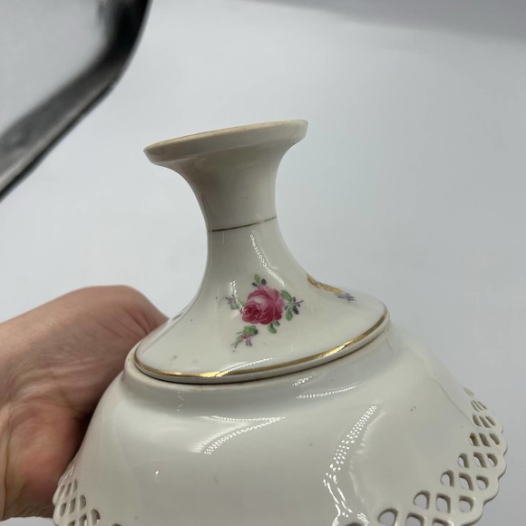 Vintage China Floral Princess Scalloped Edge Serving Candy Dish W Stand Unique - Picture 8 of 12